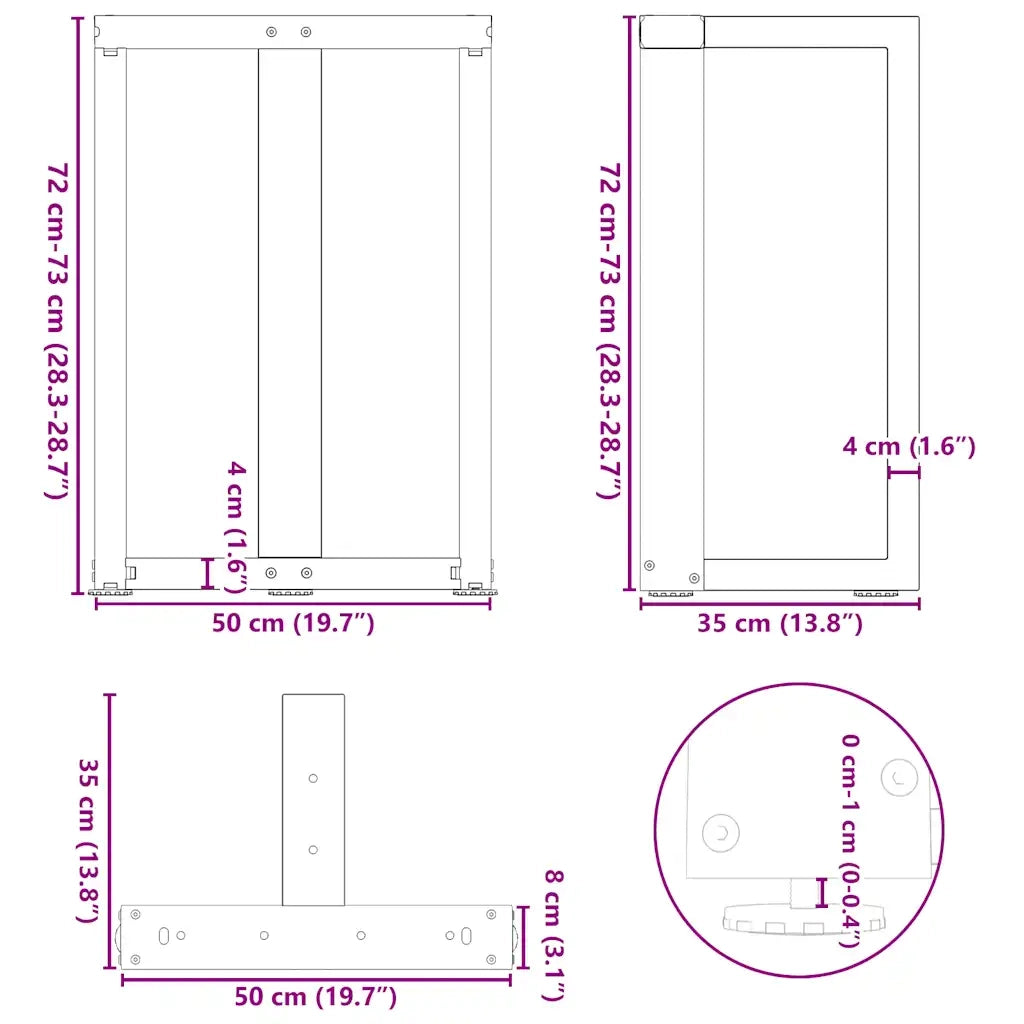 Gambe per tavolo da pranzo a forma di T 2 pz | Piede del tavolo bianche 50x35x(72-73) cm in acciaio