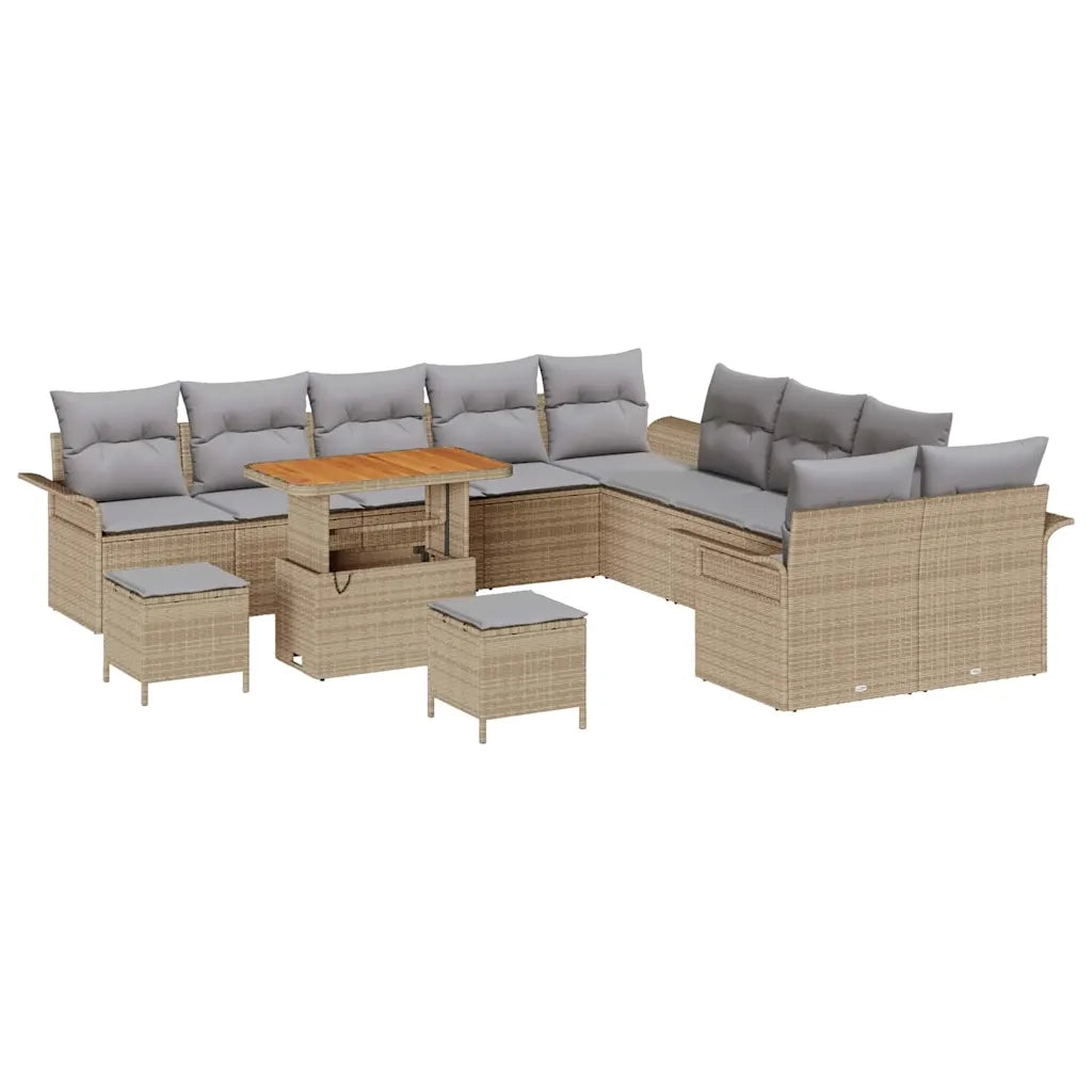 Set Divano da Giardino con cuscino 13 pcs Beige polyrattan