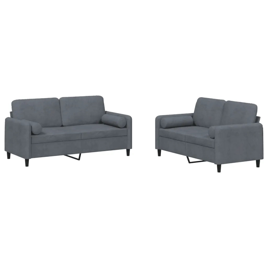 Set di Divani 2 pz con Cuscini Grigio Scuro in Velluto