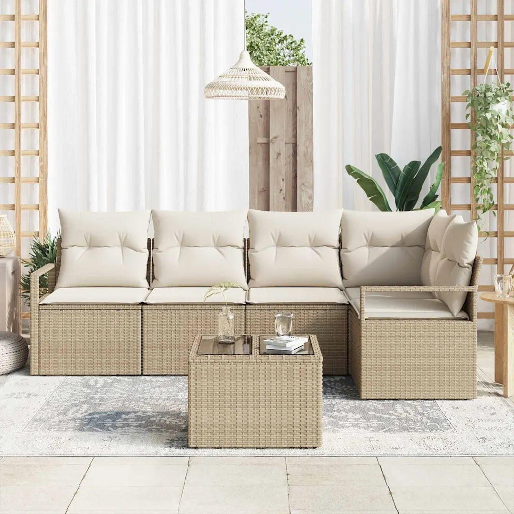 Set Divano da Giardino 6 pcs Beige e Crema polyrattan 3355060