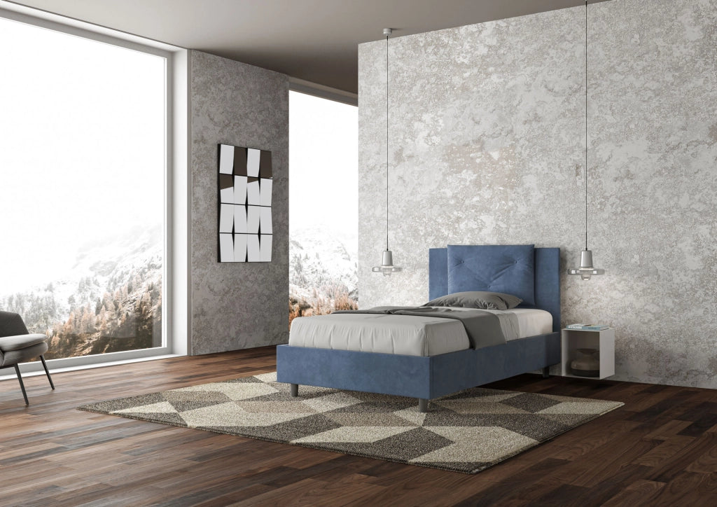 BS COM Letto singolo contenitore imbottito 100x200 microfibra blu