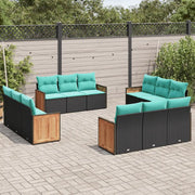 Set Divani da Giardino 12 pz con Cuscini Nero in Polyrattan 3227513