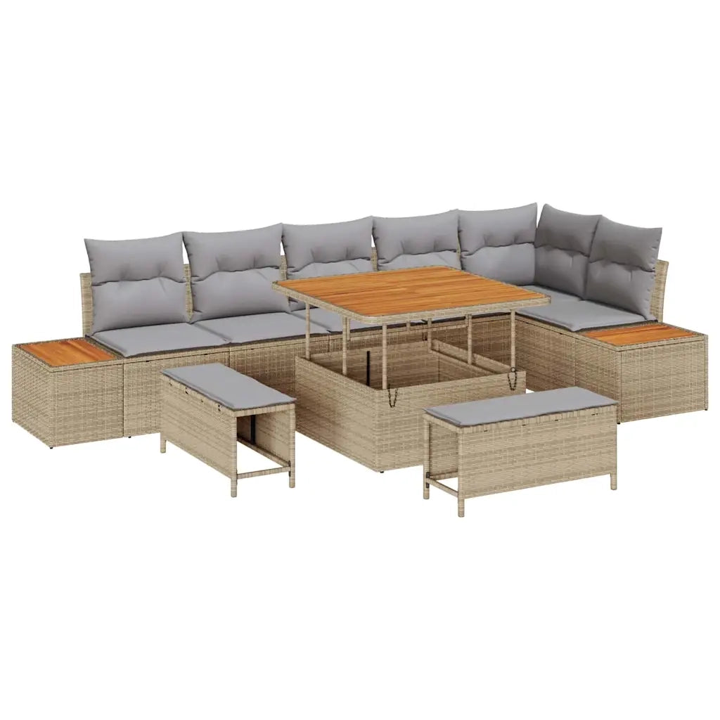 Set Divano da Giardino 9 pcs Beige polyrattan