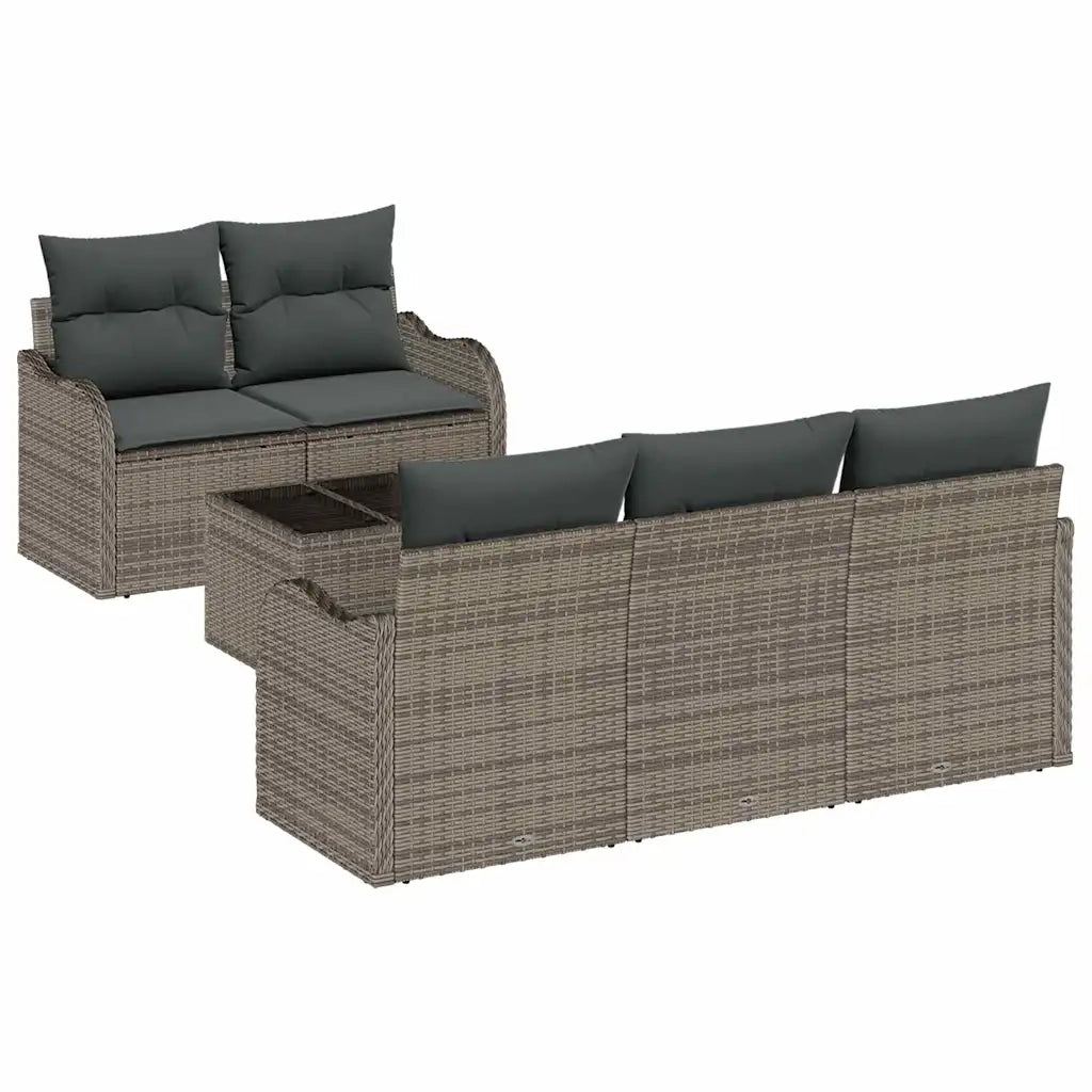 Set Divano da Giardino 6 pcs Grigio Polyrattan, Acciaio e Vetro 3354248