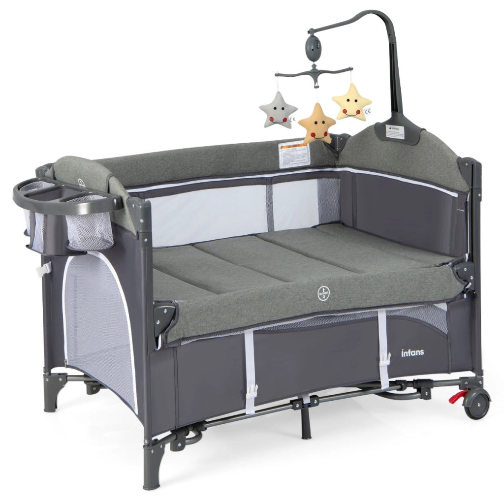 Culla 5-in-1 con materasso cambio pannolini carillon e giocattoli appesi, Dondolo portatile per neonati Blu scuro-Culle