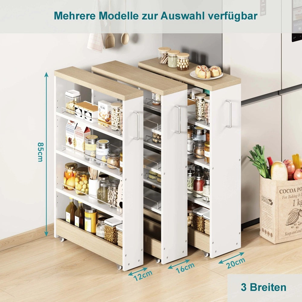Carrello Portaoggetti Slim con Ruote ¨C Xylo ¨C Bianco/Legno, 4 Ripiani Regolabili, 85x55x20 cm