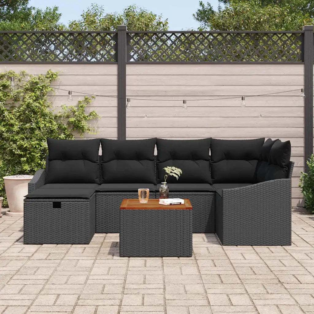 Set Divano da Giardino con cuscino 7 pcs Nero Poly Rattan 3360901