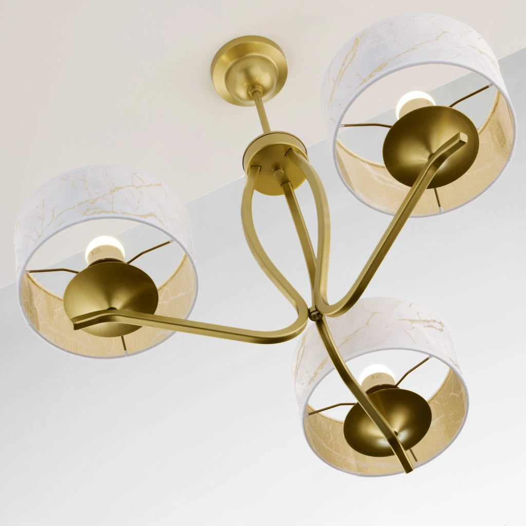 Lampada sospensione oro, 3 paralumi bianchi E27 Jupiter
