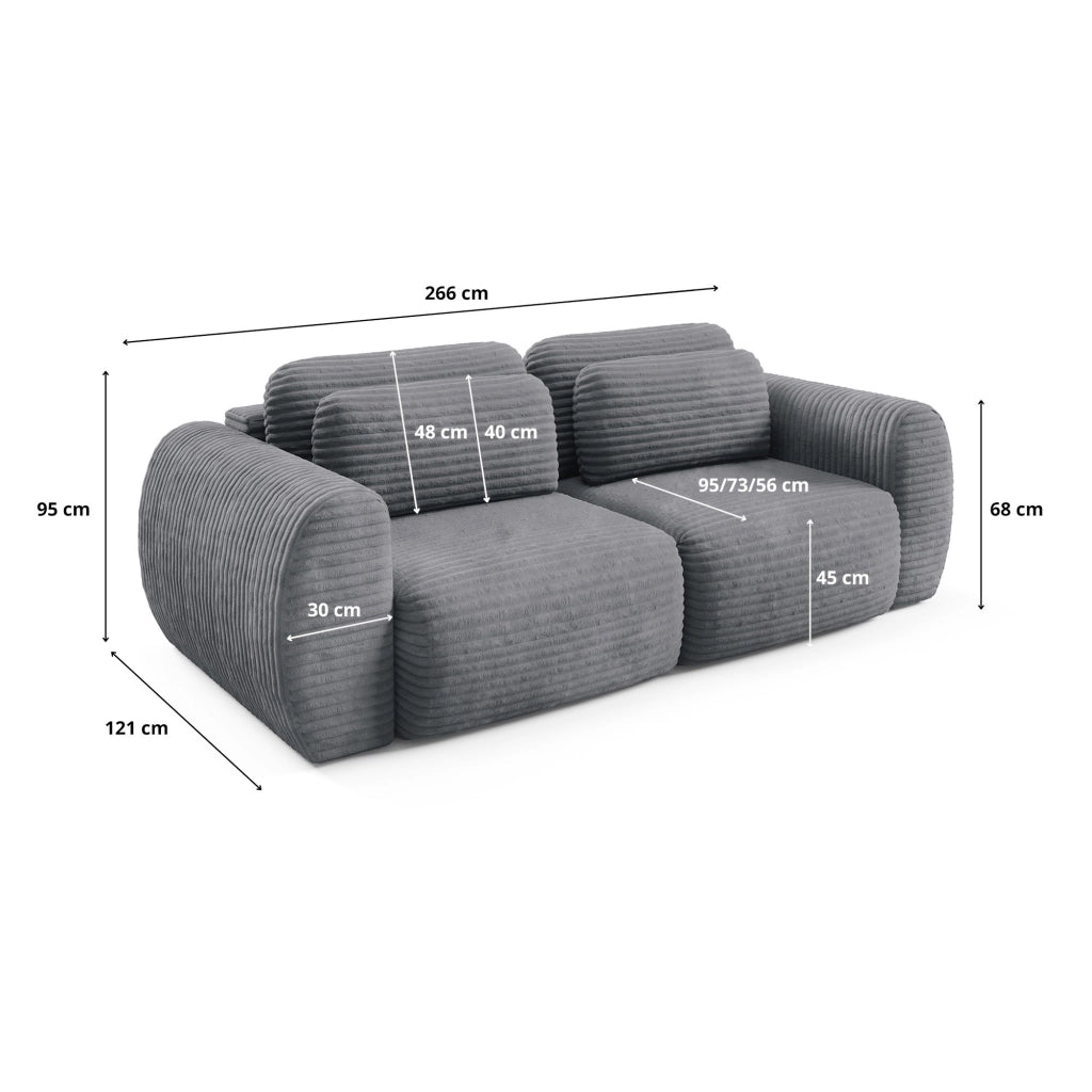 Golgi, Divano Letto 2 Posti Contenitore, 266x121 cm Grigio
