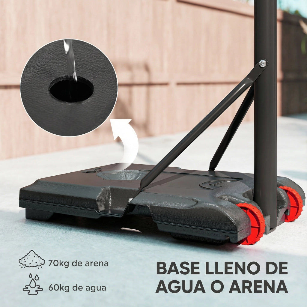 Canestro da Basket Regolabile 178-208 cm con Ruote e Base Riempibile ¨C Minimal ¨C Rosso e Nero