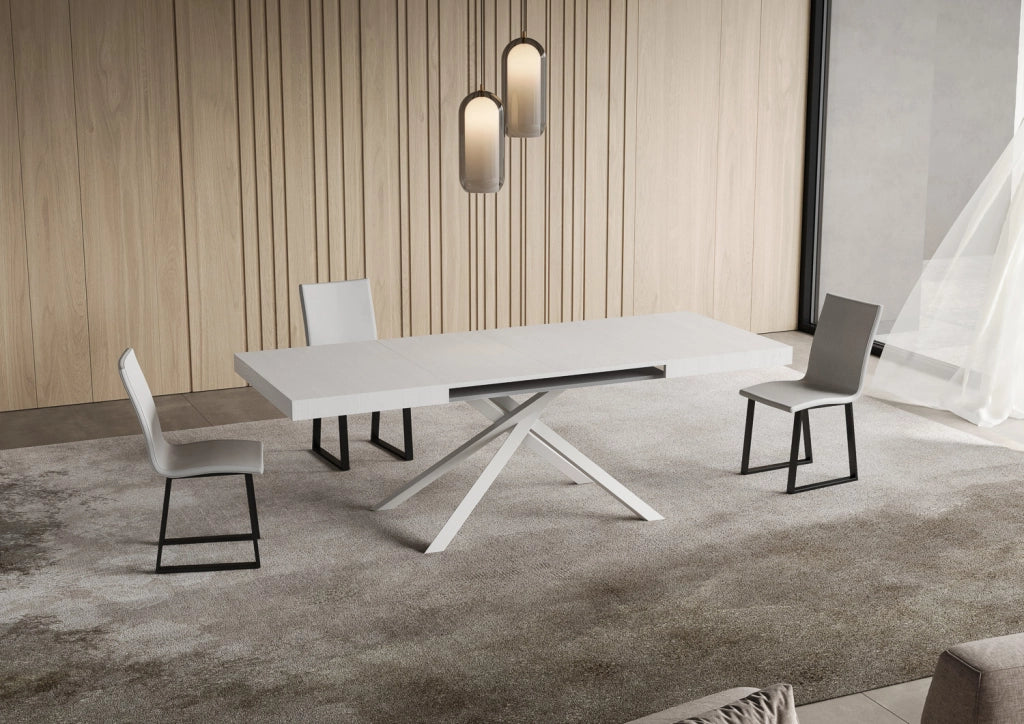 Tavolo Allungabile 120-224x90x74 cm Niket Bianco Frassino Gambe Bianche