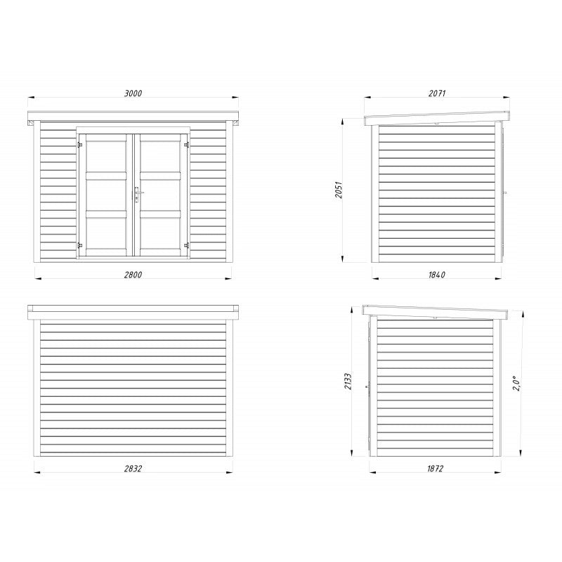 Casetta da giardino in legno 280x184 cm pareti 19 mm con porta doppia e tetto impermeabilizzato 5 m²  Esterni da Vivere Olivia 1