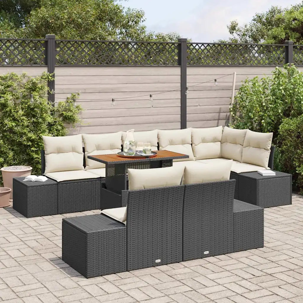 Set da Pranzo per Giardino con cuscino 9 pcs Nero e Crema