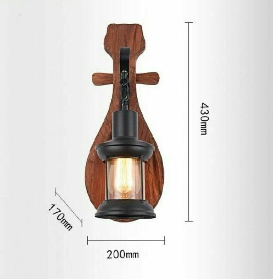 APPLIQUE LAMPADA DA PARETE A MURO PER INTERNO E27 LANTERNA RETRO VINTAGE LEGNO