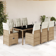 Set da Bistrò da Giardino 9 pz con Cuscini Beige in Polyrattan 3277102