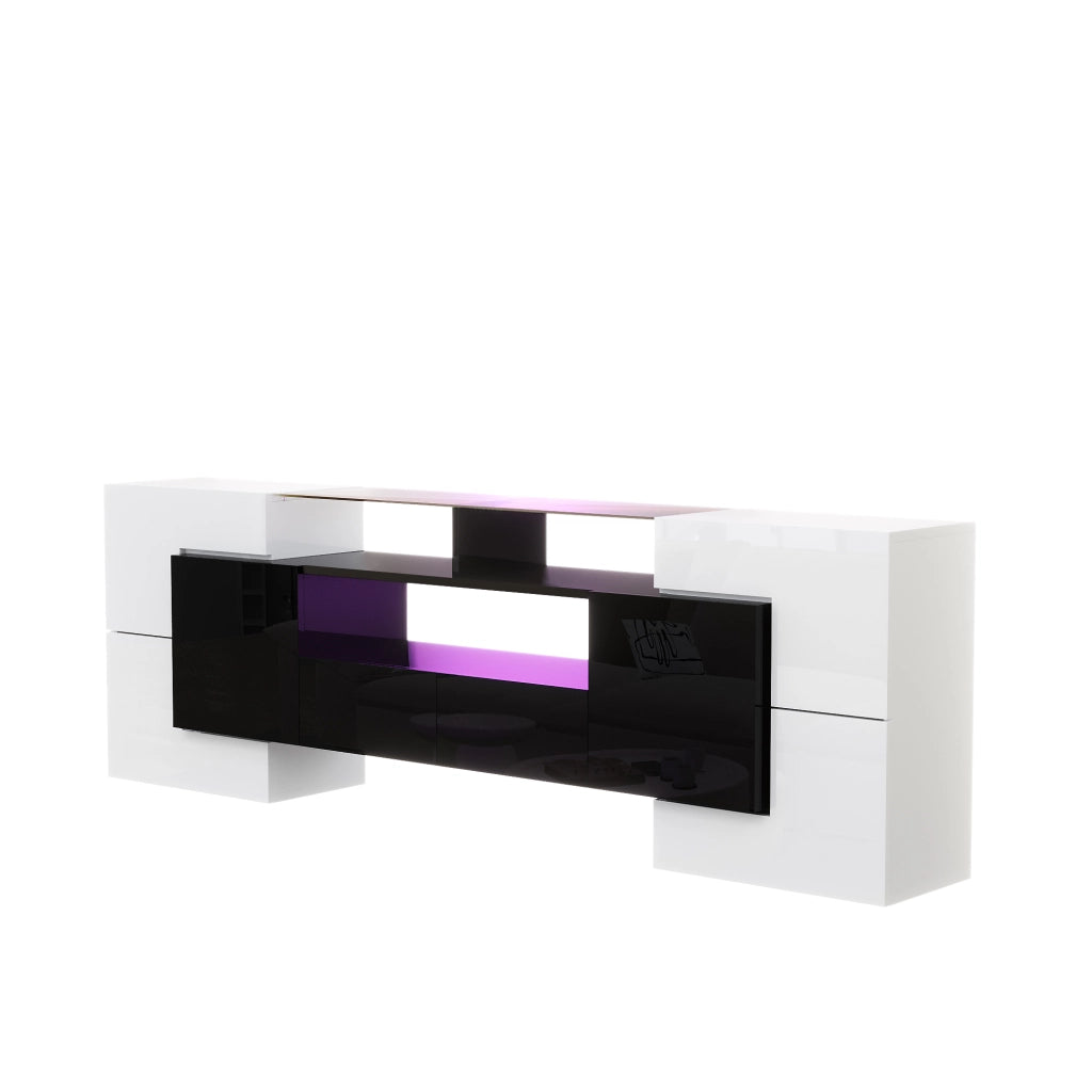 Mobile TV elegante - Zephmum- 200 cm bianco nero lucido LED