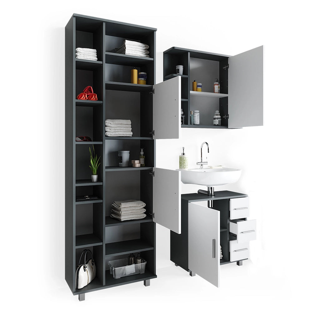 Vicco Set mobili bagno Antracite 3 parti, con colonna