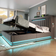 LETTO Matrimoniale 140x190 cm Grigio in Lino con LED e USB