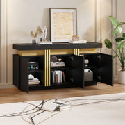 Credenza moderna nera 140x38x70 cm con 3 ante, 6 vani e ripiani regolabili