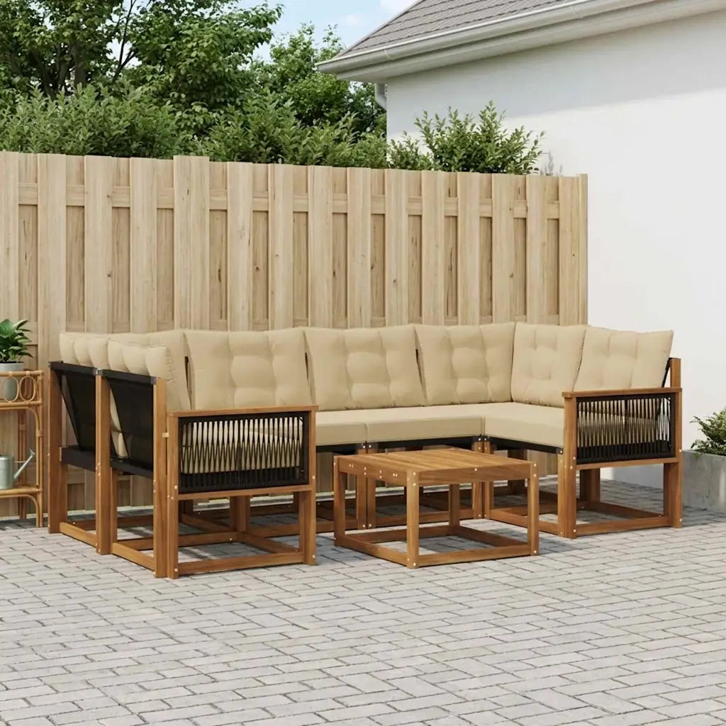 Set di divani da esterno con cuscino 7 pcs Naturale e Beige 3381809