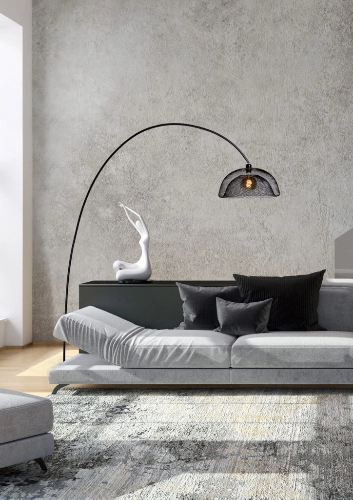 Lampada da terra ad arco Lucide Mesh nera metallo E27 60W