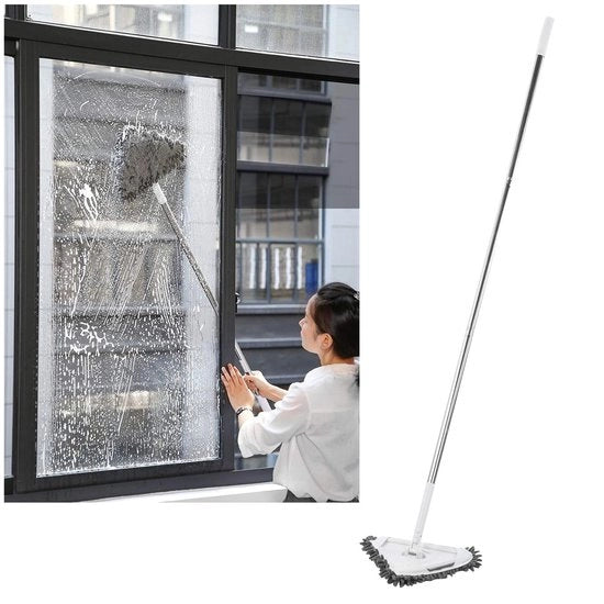 Assecco 360 Gradi Rotante - Piastra Regolabile a Tre Angoli - Aspirapolvere per Vetro - Manico Ripiegabile - Tubi in Acciaio Inossidabile - Lunghezza 135 cm - Spazzola per Finestre