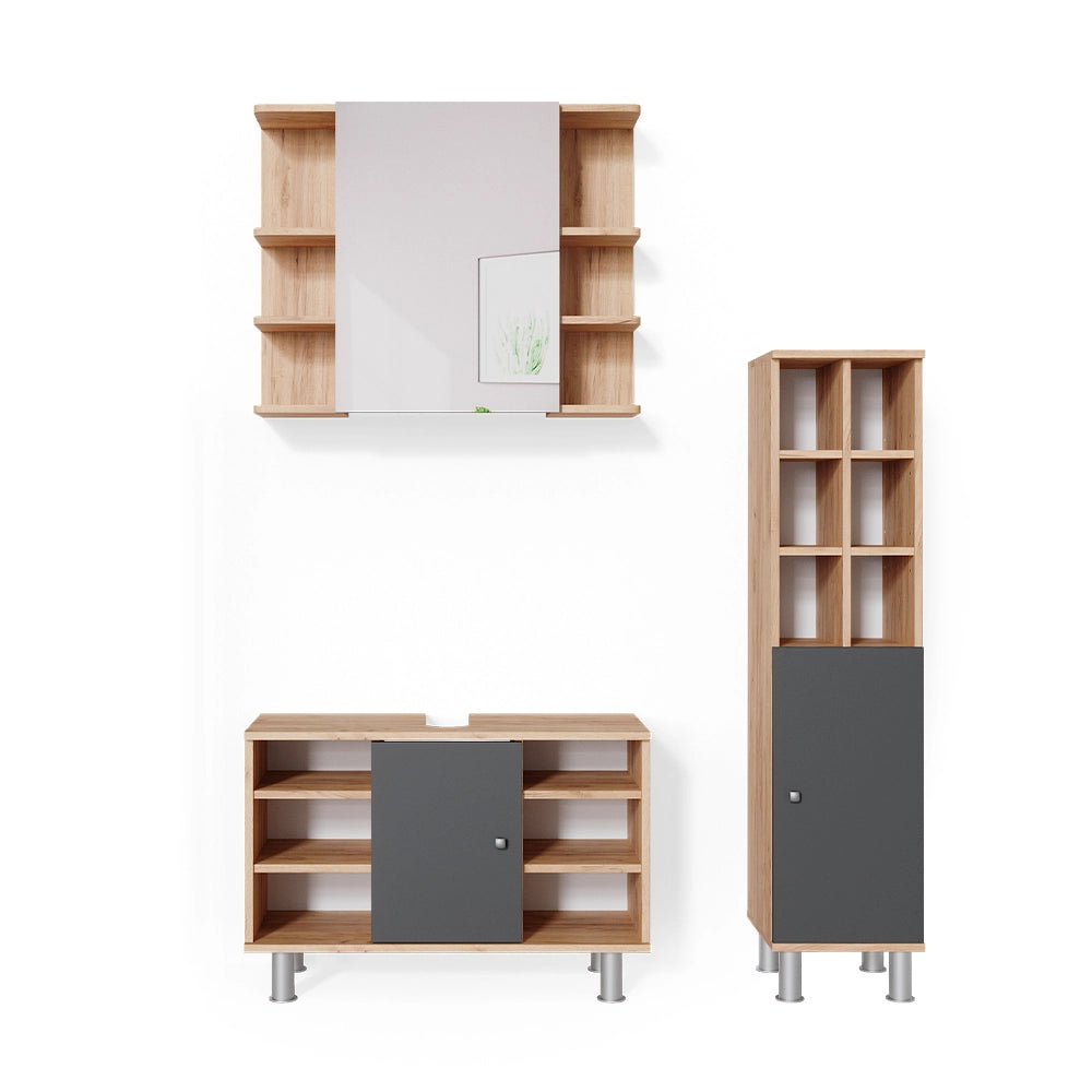 Vicco Set mobili bagno Quercia dorata 3 parti, con colonna
