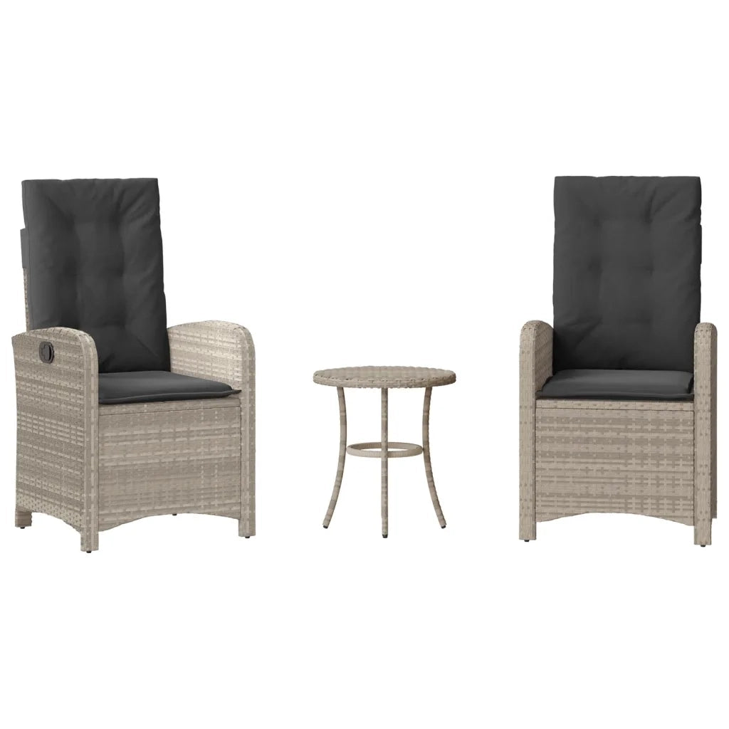 Set da Bistrò 3 pz con Cuscini Grigio Chiaro in Polyrattan 365182