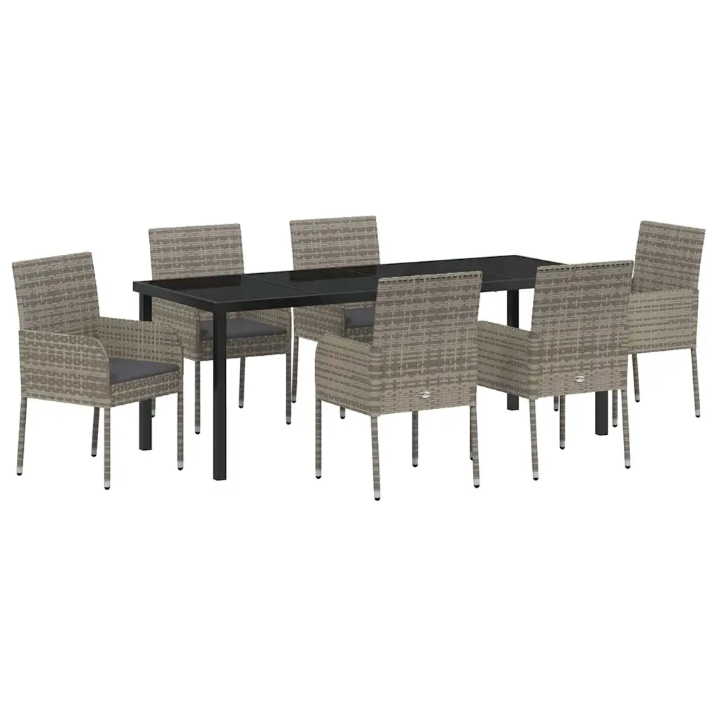 Set da Pranzo per Giardino con cuscino 7 pcs Grigio polyrattan 3380111