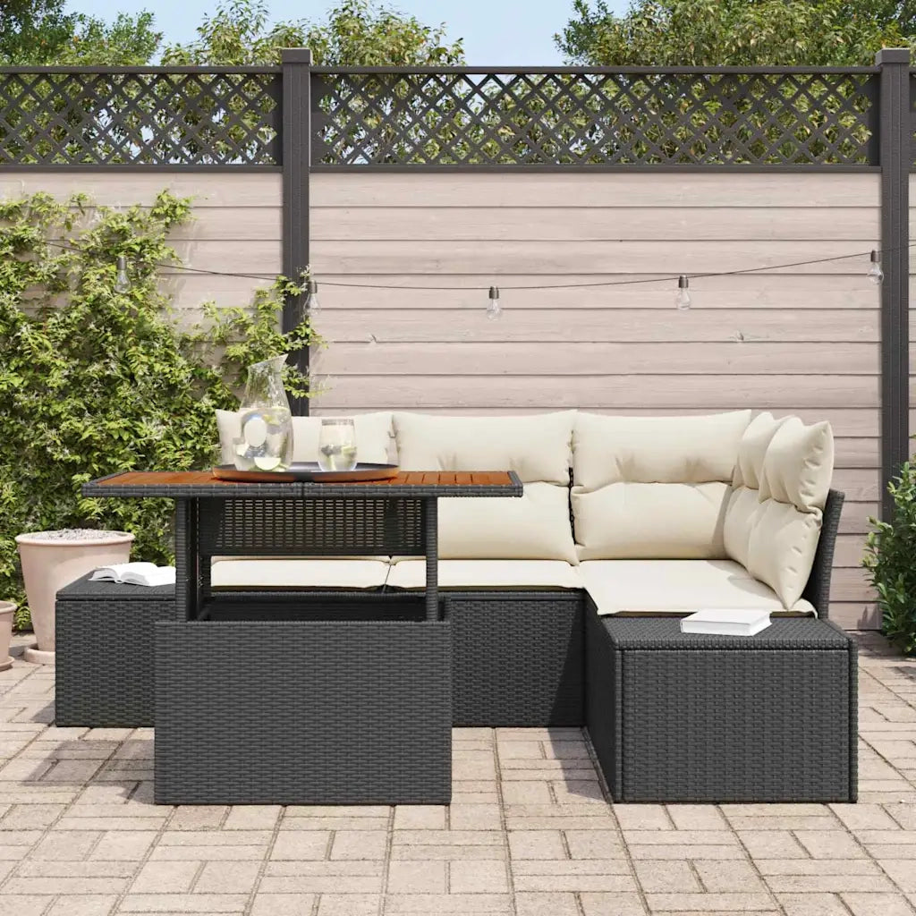 Set Divano da Giardino con cuscino 5 pcs Nero e Crema 3349956