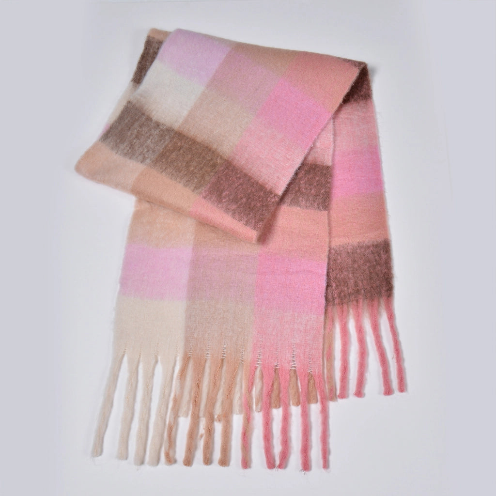 Nuova sciarpa a quadri arcobaleno, elegante, spessa, calda, lunga sciarpa a quadri con nappe