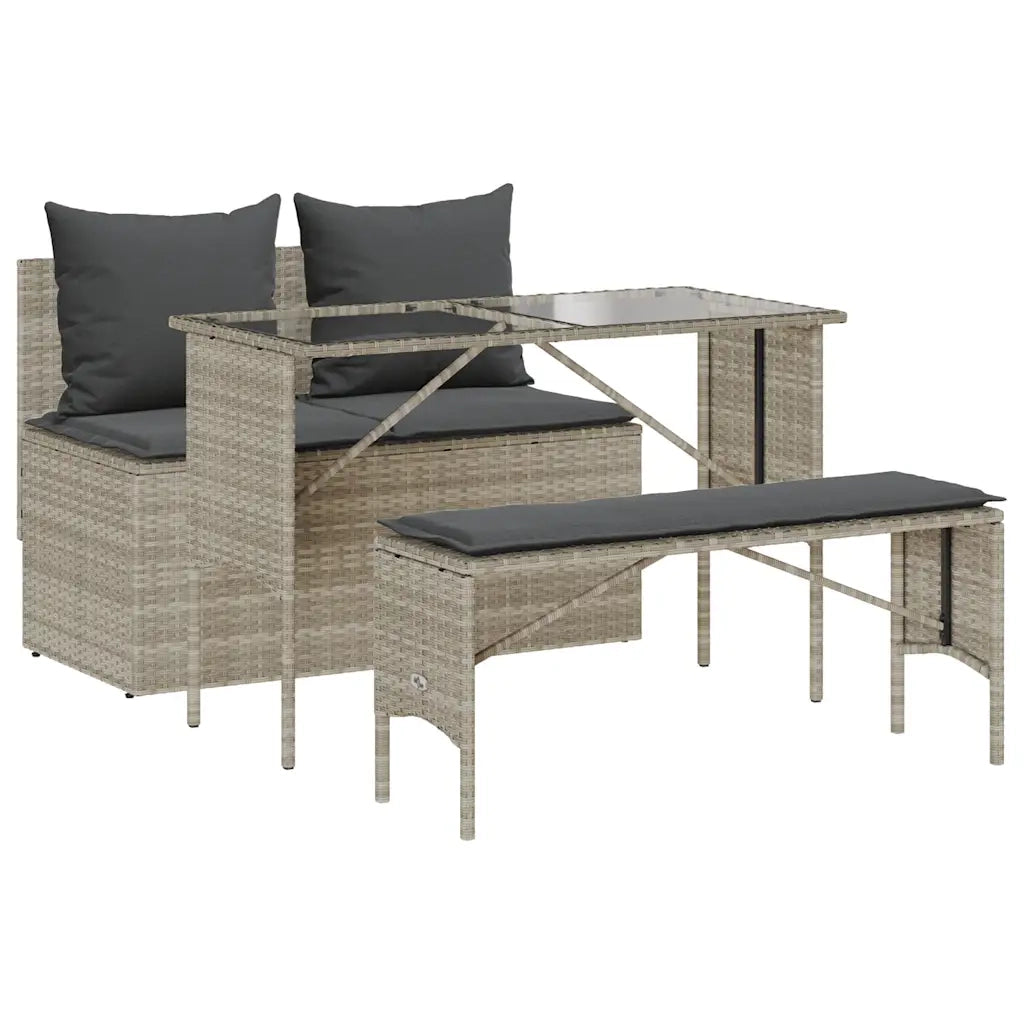 Set Pranzo da Giardino 3pz con Cuscini Grigio Chiaro Polyrattan 4104186