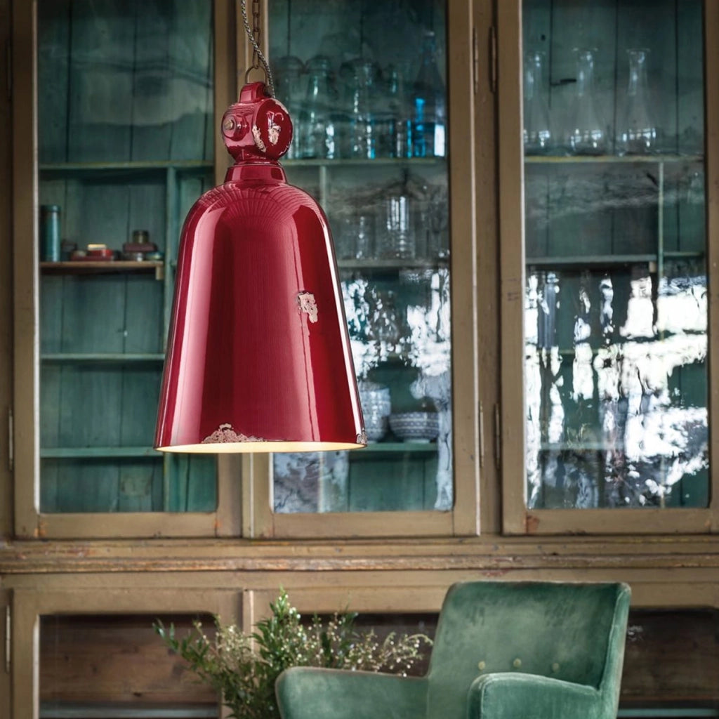 Lampadario Industrial Ferro E Ceramica Vintage Bordeaux 1 Luce E27