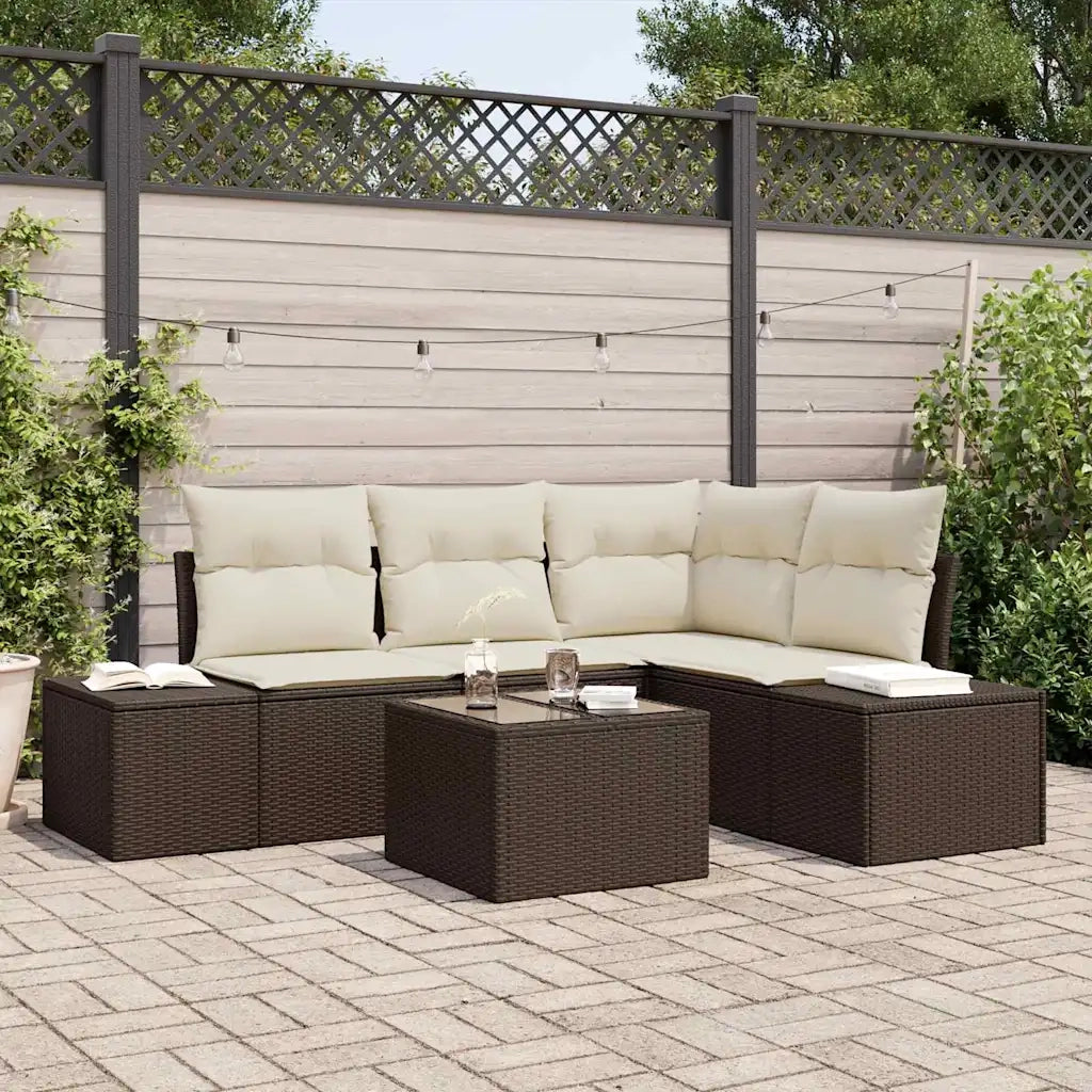 Set Divano da Giardino 5 pz | Set Salotto da Giardino Marrone polyrattan