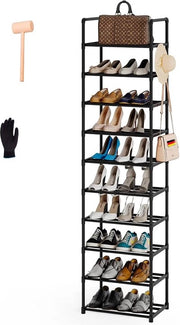 Cassettiere per Scarpe Alta 2 metri - 10 livelli di stoccaggio - Pianale verticale per sneaker - Capacità fino a 20 paia di scarpe - Torre per scarpe (2 metri, piano nero)
