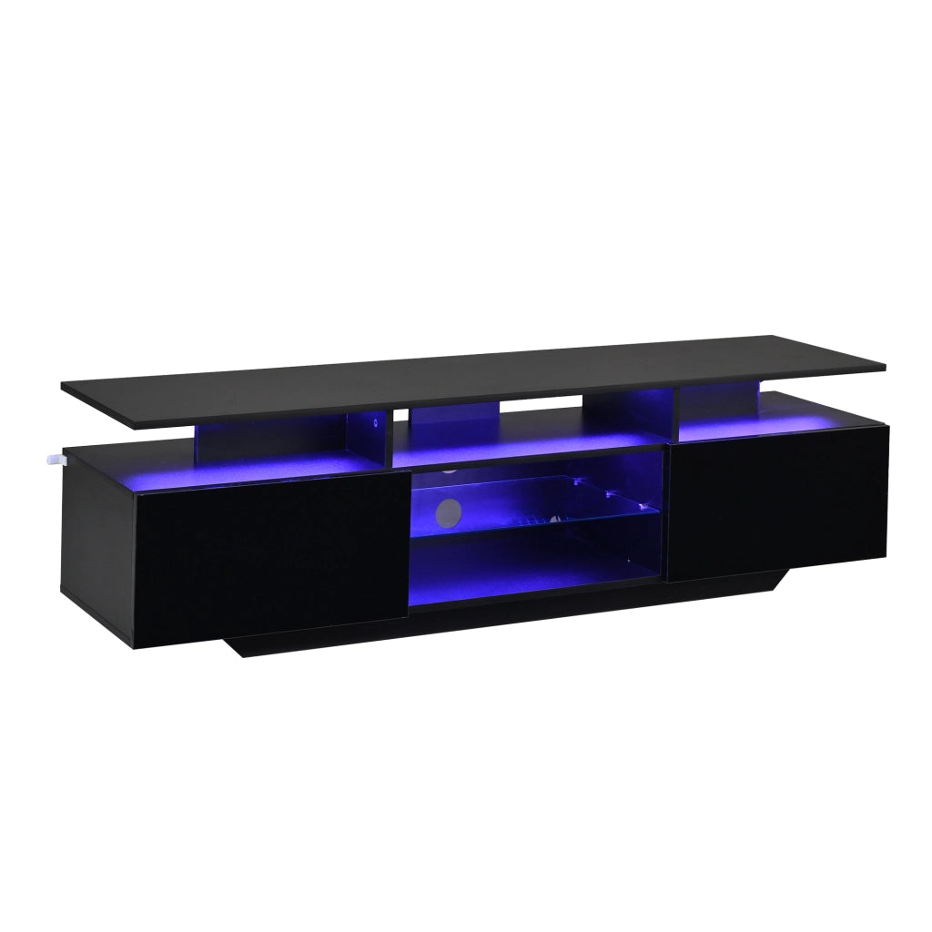 Mobile TV da salotto 160x40x45 cm nero con LED, 2 armadi e 8 ripiani