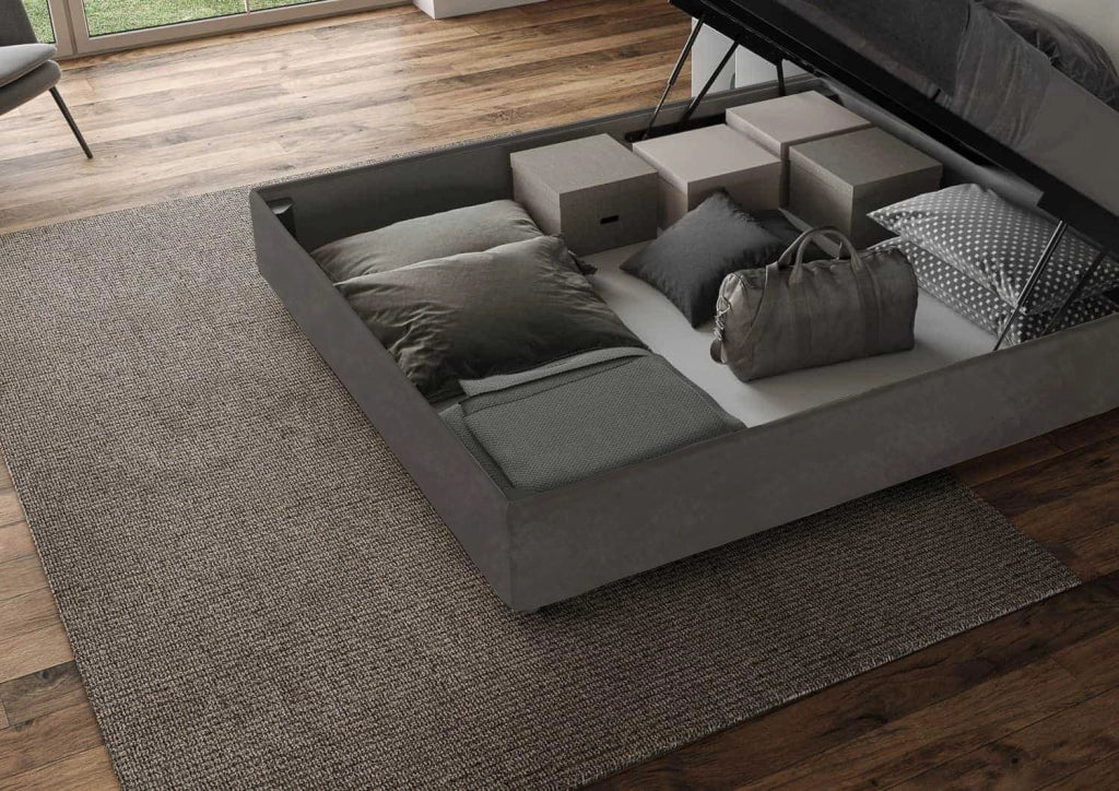 BS COM Letto matrimoniale contenitore imbottito 160x190 microfibra grigio