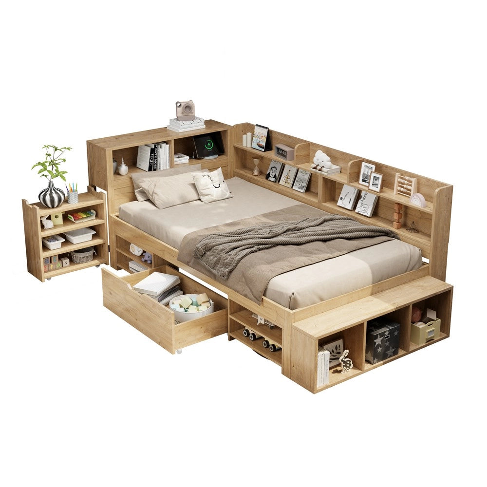 Letto Singolo Contenitore per Bambini con Cassetti e Ripiani ¨C MINIMAL ¨C 90x200, Naturale