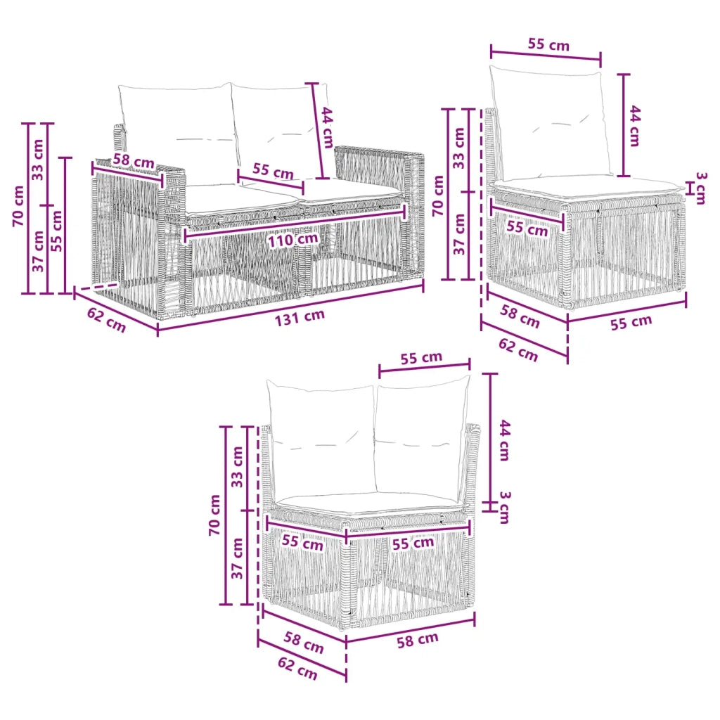 Set Divano da Giardino 13 pz Nero e Bianco Crema polyrattan 3435274
