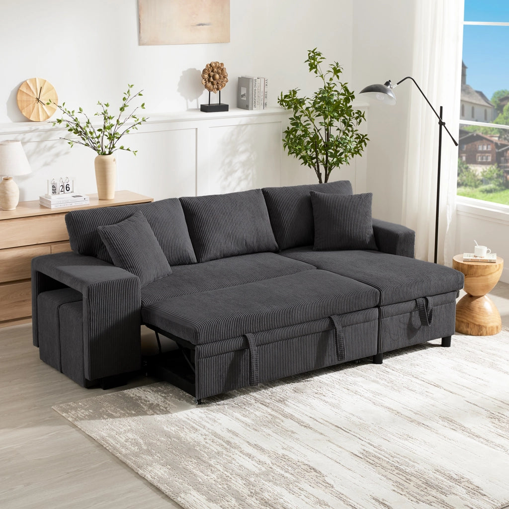 Sofa letto angolare - Zephmum - L, 3 posti - USB, braccioli, vano