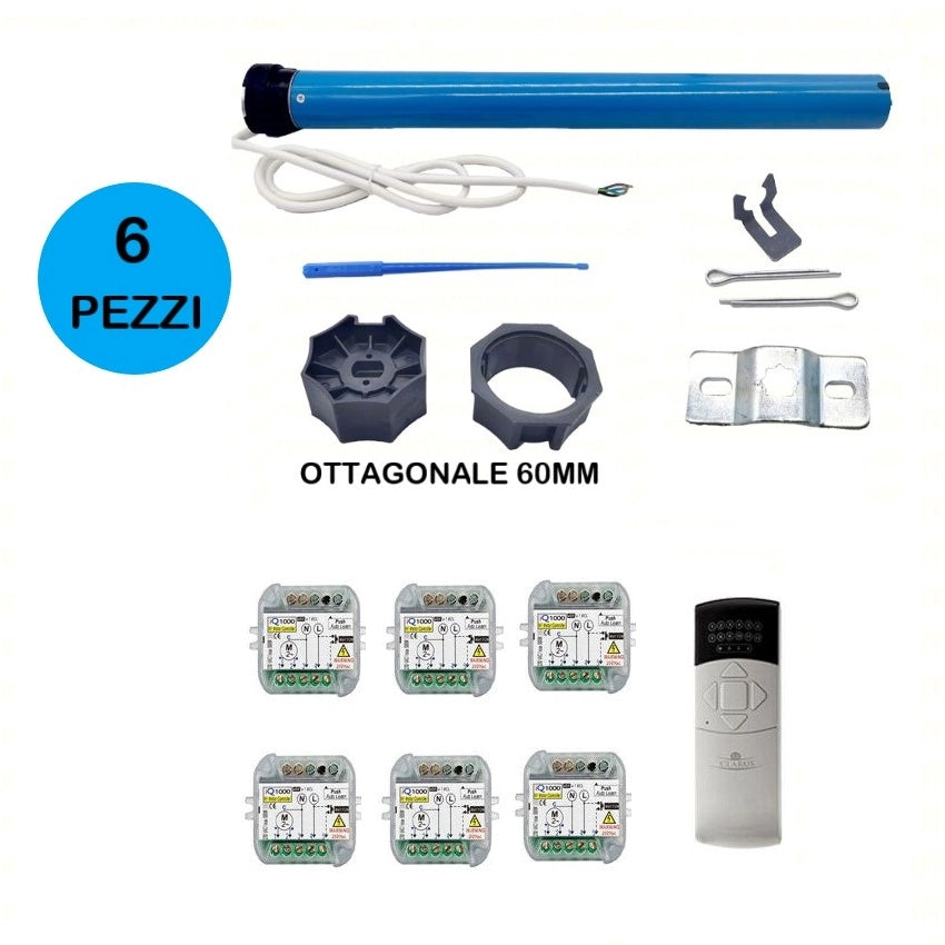 KIT 6 MOTORI TAPPARELLA 50Nm 100Kg CON CENTRALINE E TELECOMANDO 6 CANALI