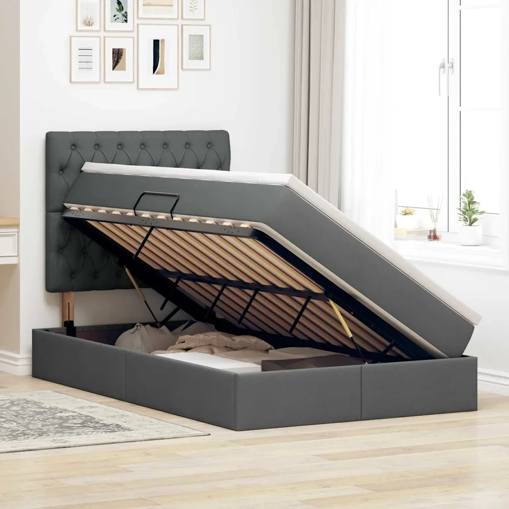 Letto con contenitore e LED con led Grigio scuro 120 x 190 cm