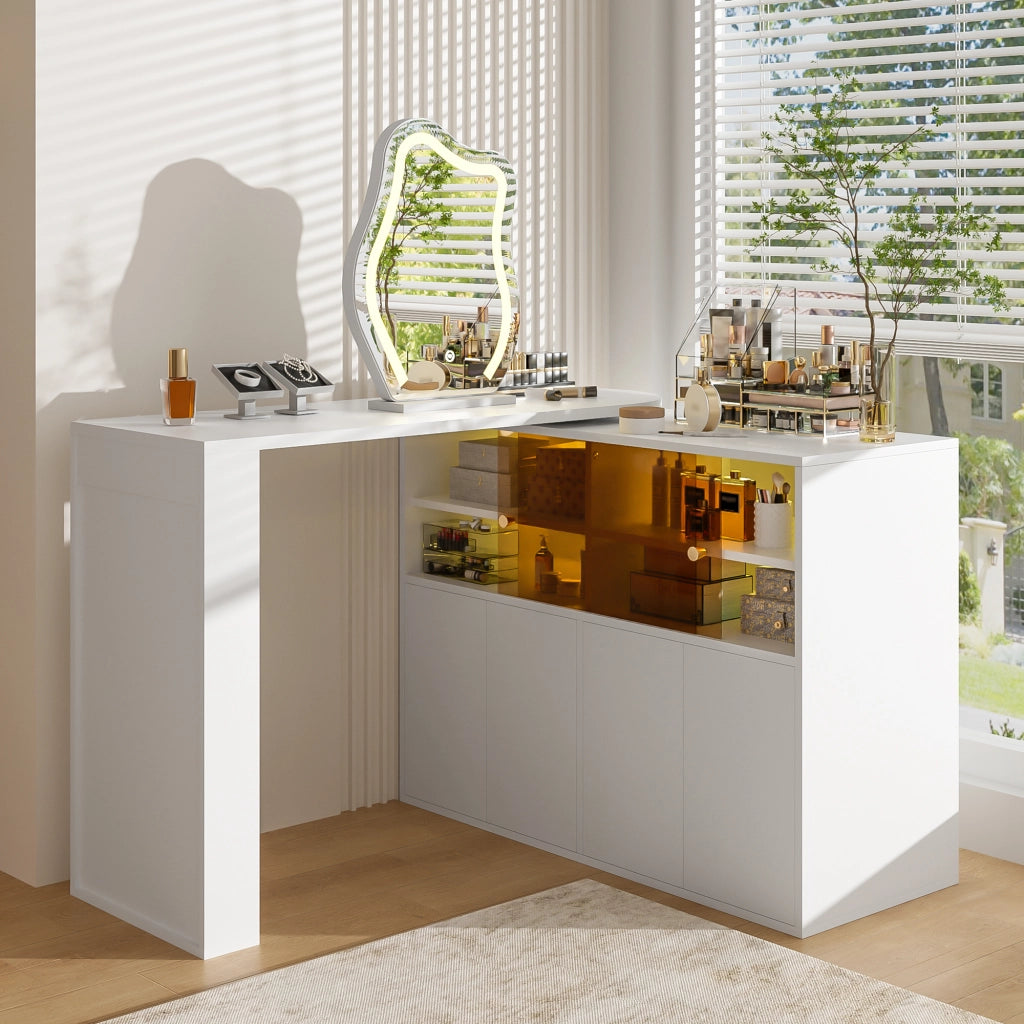 TOELETTO Girevole con specchio LED 177x40x131,5 cm Bianco