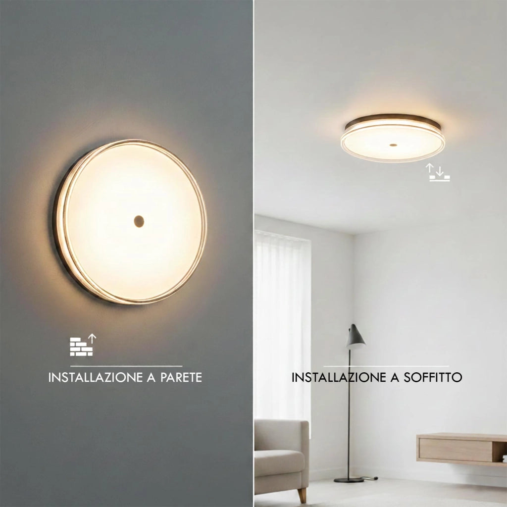 Plafoniera Tonda LED 18W CCT 3 Temperature IP40 Lampada Nera Circolare Moderna Luce Soffitto Parete Bagno Ufficio 23cm