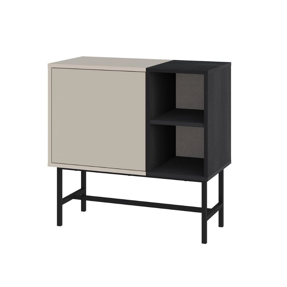 Mobile multiuso Mona Mini con anta cashmere e due vani a giorno neri 81x40x80H