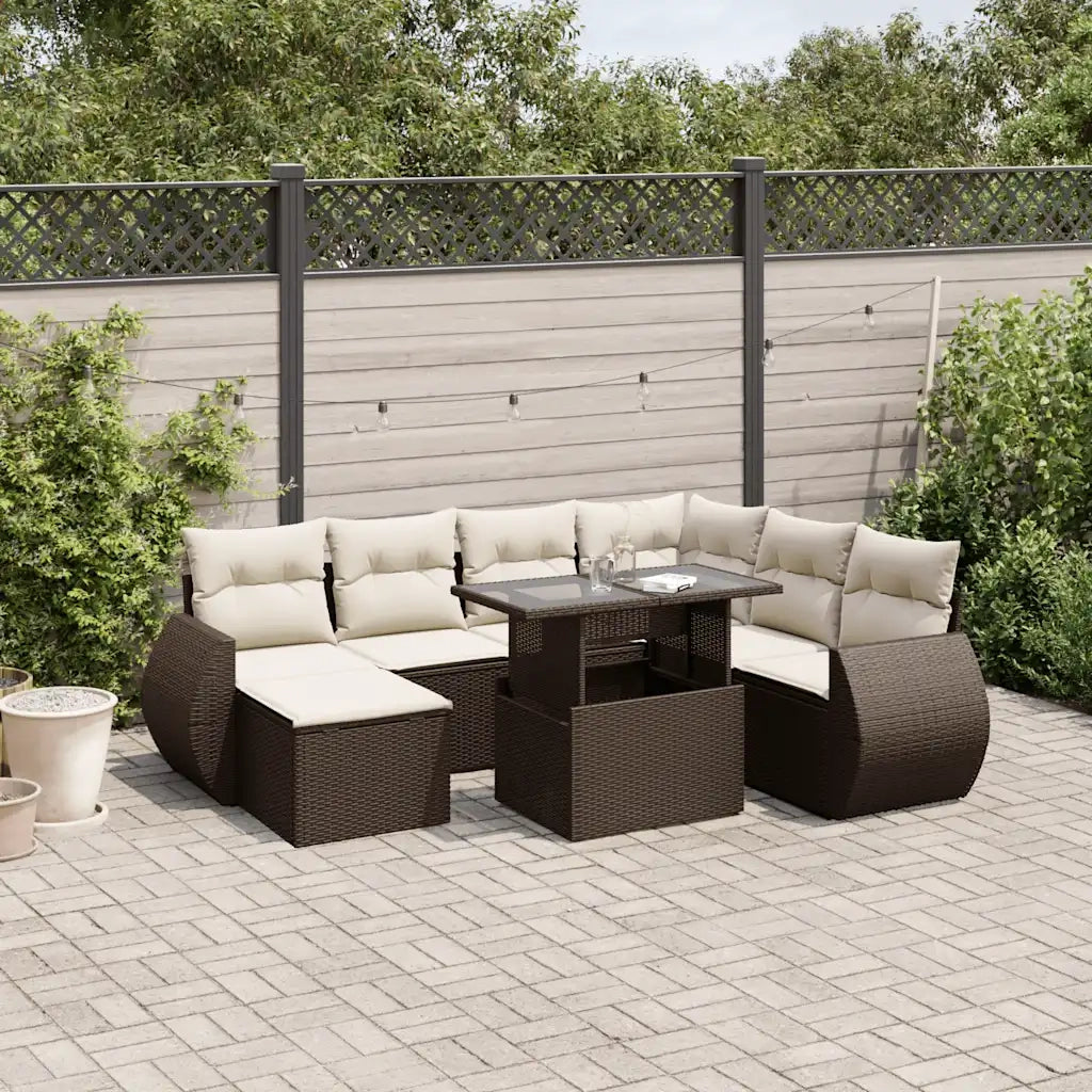 Set Divani da Giardino 8 pz con Cuscini Marrone in Polyrattan 3268703