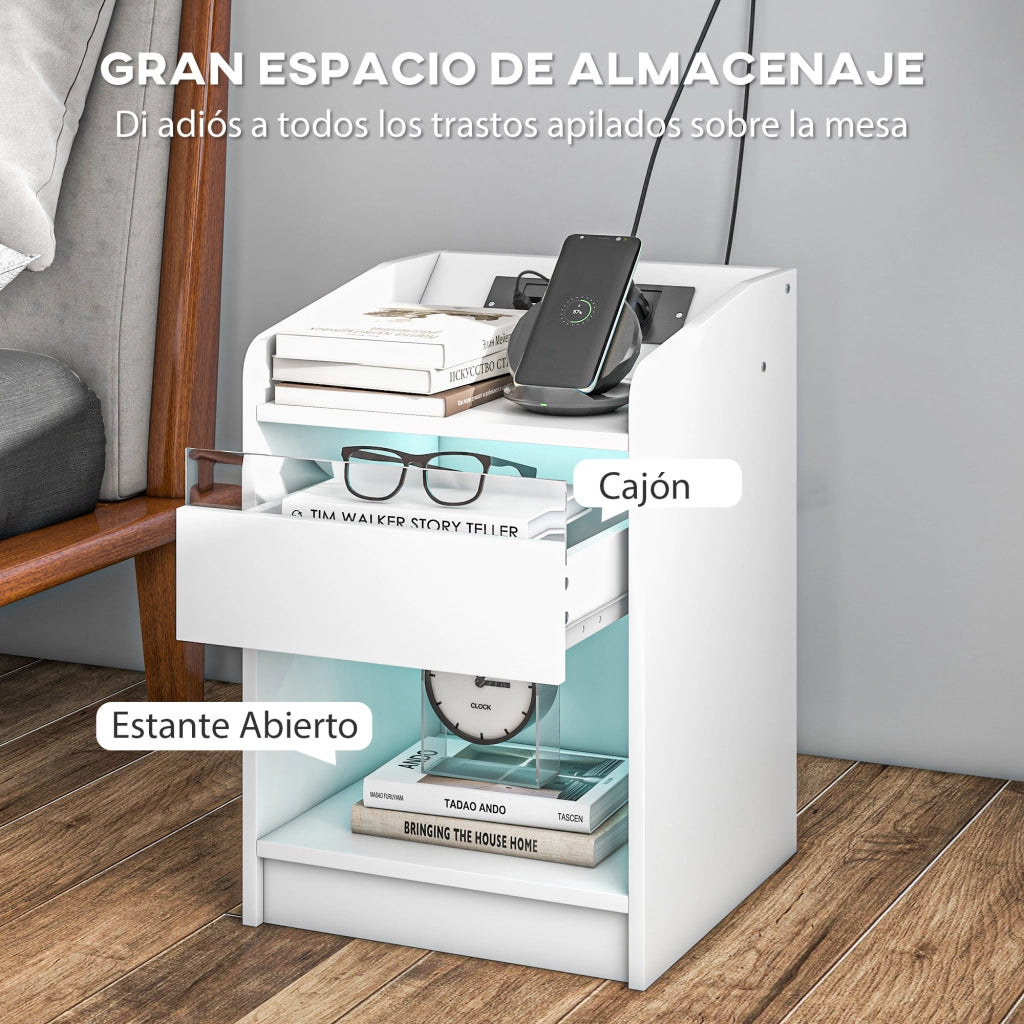 Comodino con LED e USB ¨C Xylo ¨C Bianco 40x40x58cm