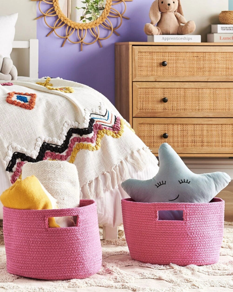 Set di 2 cesti in cotone intrecciato rosa boho interno esterno