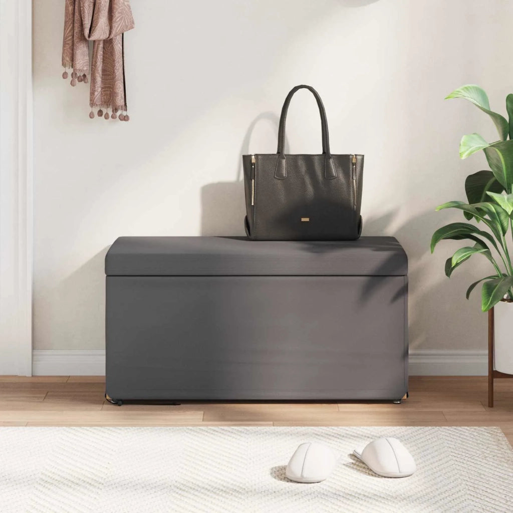 Pouf Grigio Pelle Sintetica e Legno Ingegnerizzato 876785