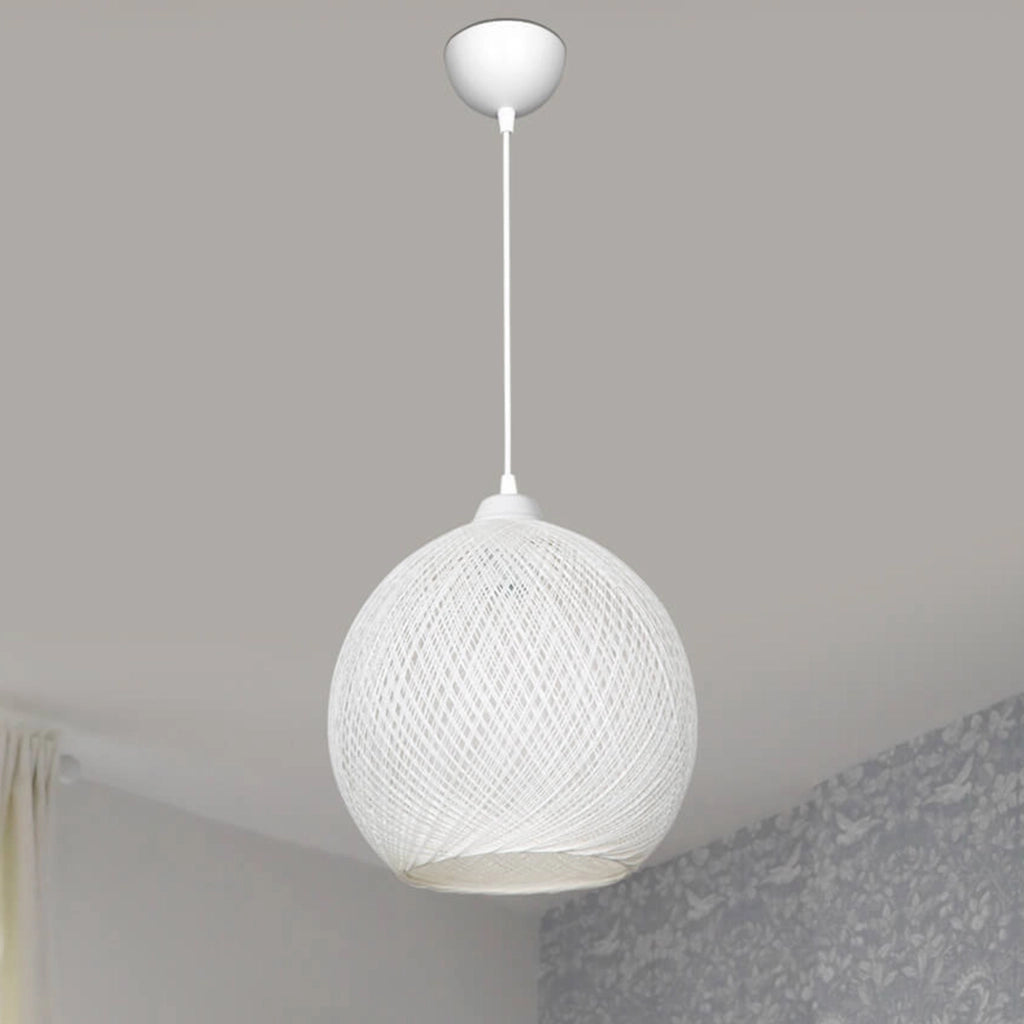 Lampada a Sospensione 'Lisburn' con Paralume a Globo in Iuta - Bianco [lux.pro]